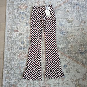 NWT Urban Outfitters Black Maroon White Checked Flare Pants